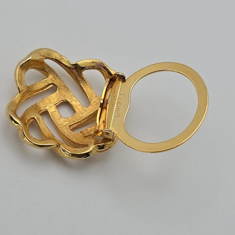 Vtg 65 Yr Old LIEBA USA Love Knot Scarf Clip Dress Clip Filigree Gold Plate
